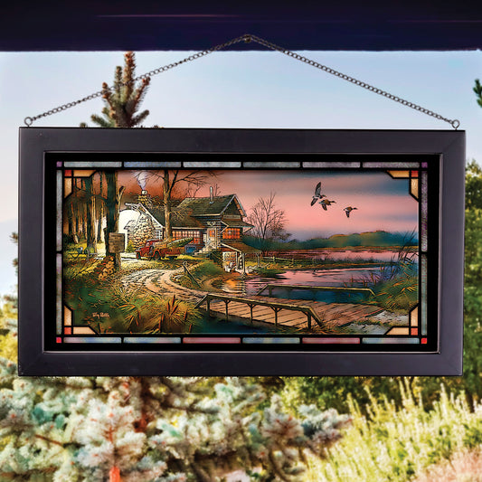 Sunset Cabin Stained Glass Art - SALE