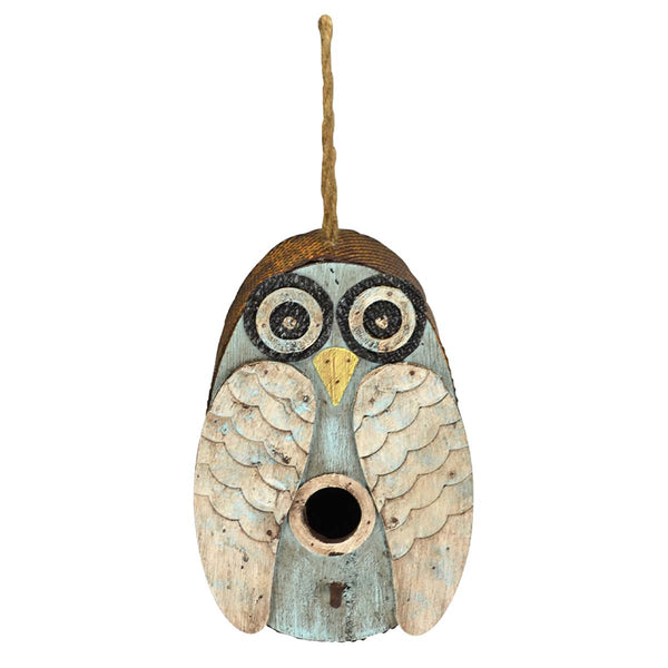 Blue Retro Owl Birdhouse
