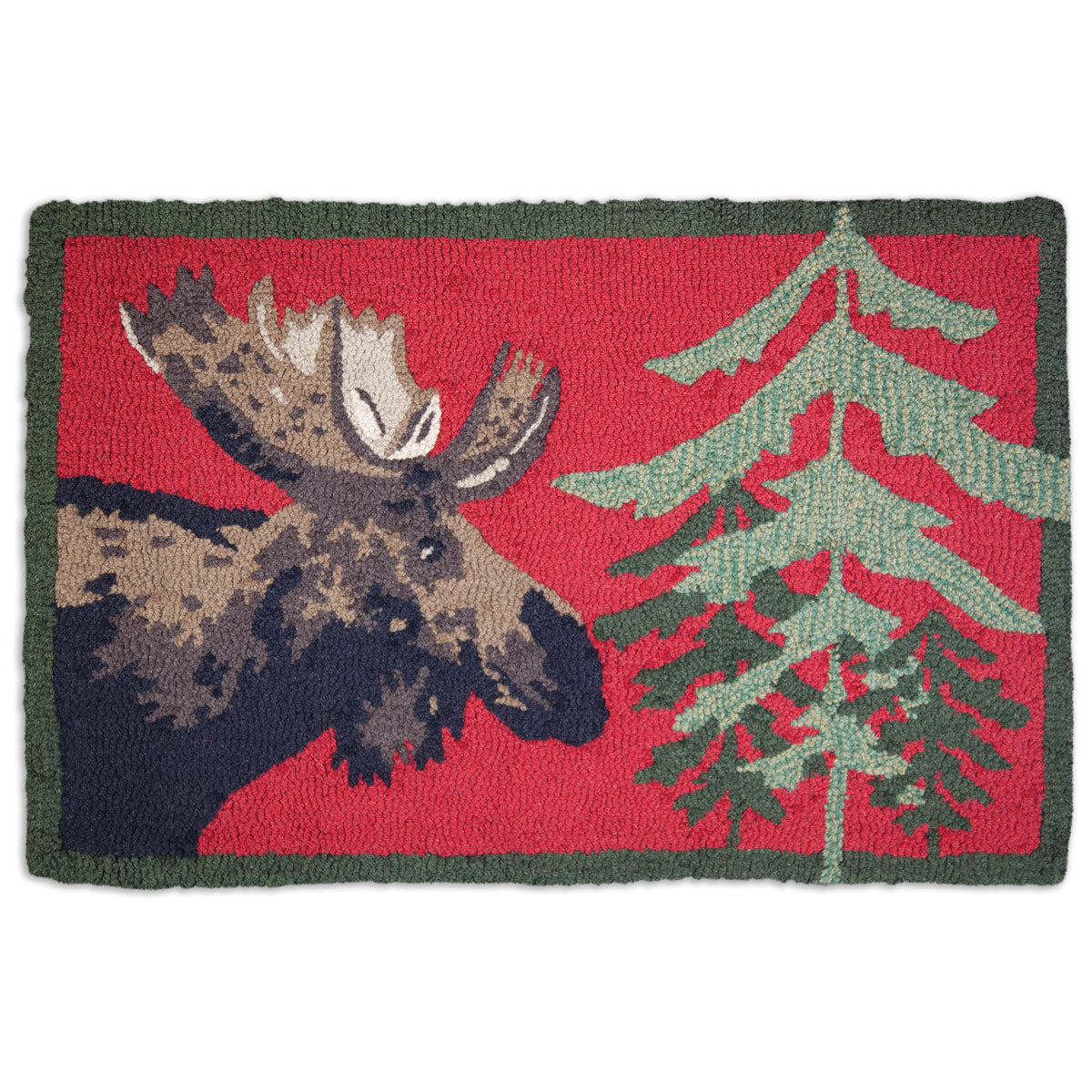 Moose & Pine Tree Hooked Wool Accent Rug - 2 x 3