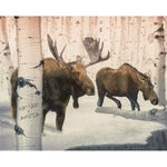 Birch Winter Moose Couple Personalized Stretched Canvas - Small