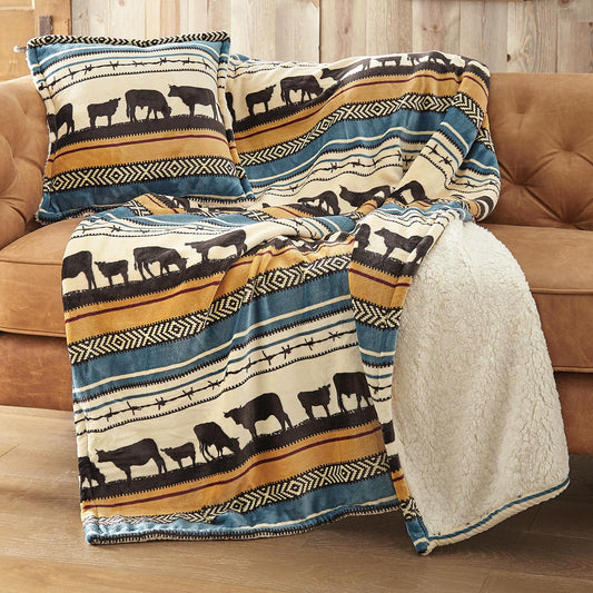Cattle Pasture Plush Sherpa Throw - OVERSTOCK