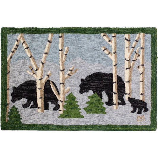 Birch Bear Family Hooked Wool Rug