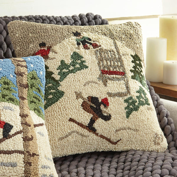 Ski Lift Hooked Wool Pillow