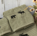 Moose & Bear Woodland Moss Embroidered Hand Towel