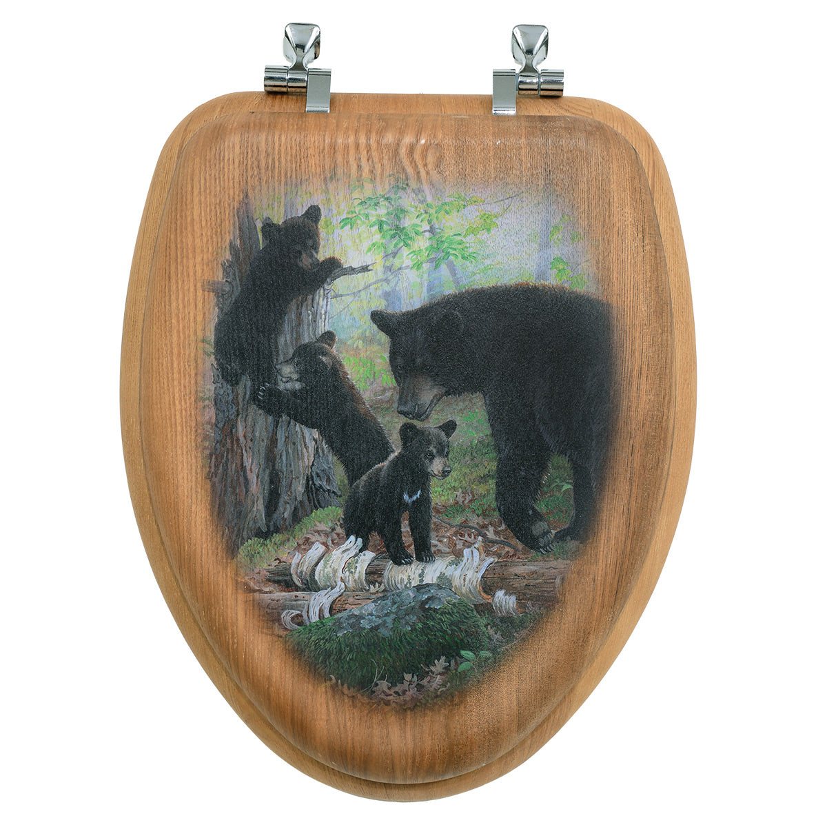 Bear Family Wood Toilet Seat - Elongated