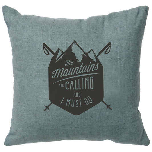 Mountains are Calling Linen Pillow - Ocean