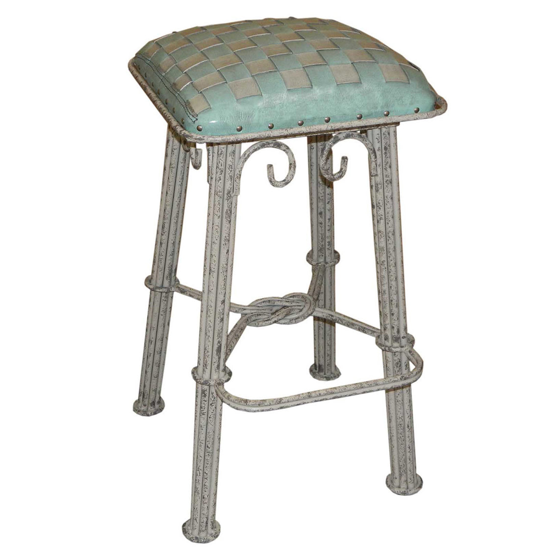 Coronado Ash Iron Barstool - Ash Turquoise Leather