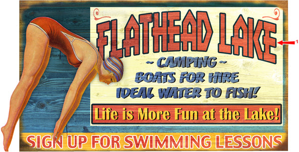 Camping, Boats, Swimming Lessons Sign