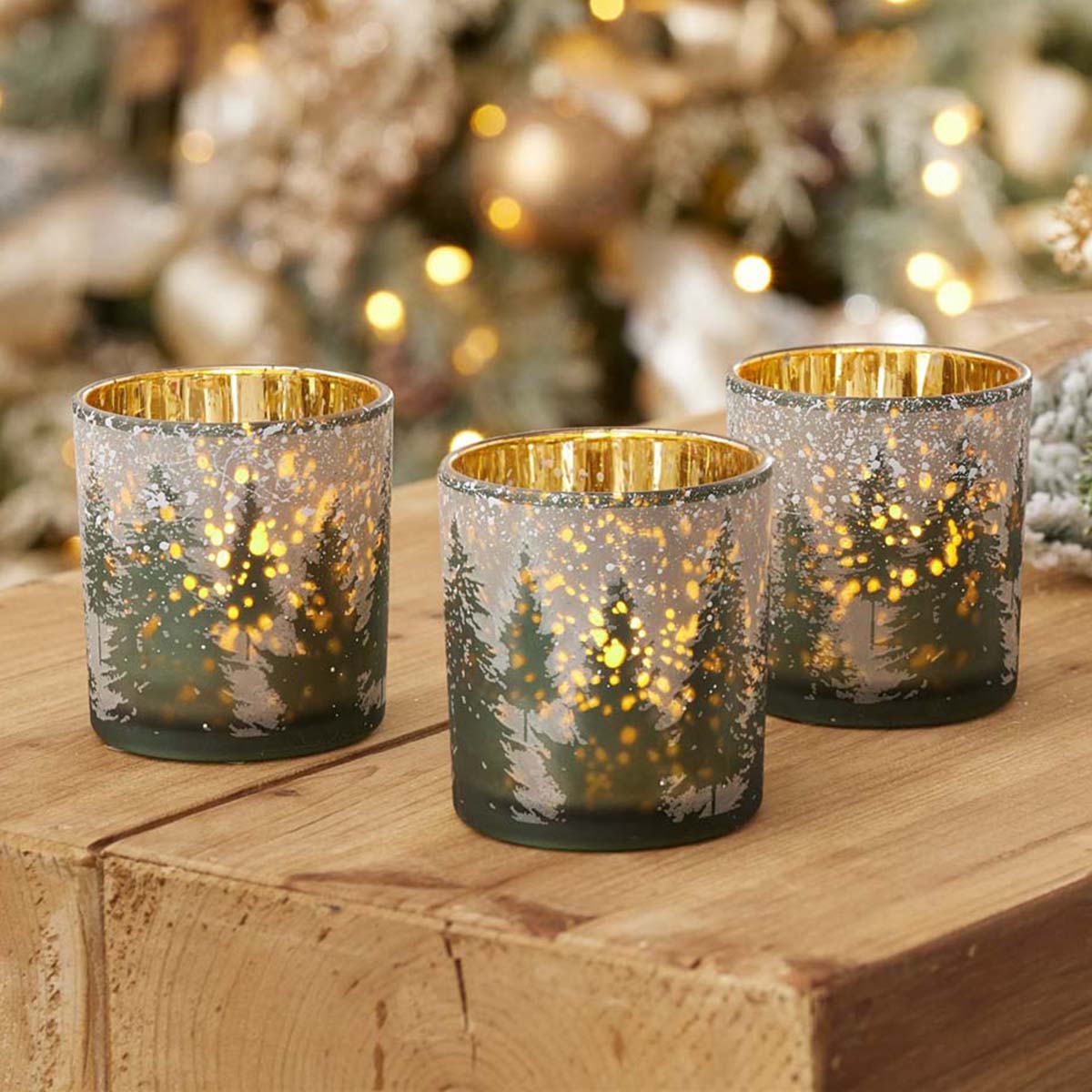 Twinkle Trees Votive Candle Holders - Set of 3
