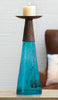 Reversible Candle Holder / Vase with Crackled Turquoise Glass and Candle - Medium