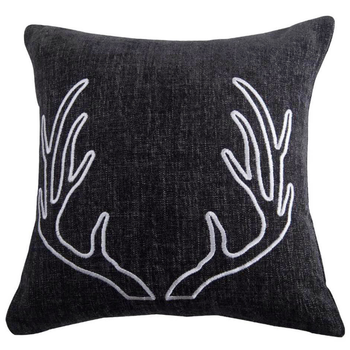Woodland Plaid Embroidered Antler Pillow