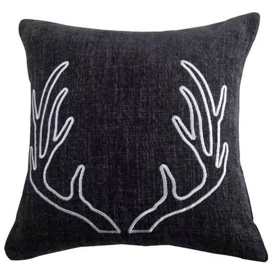 Woodland Plaid Embroidered Antler Pillow