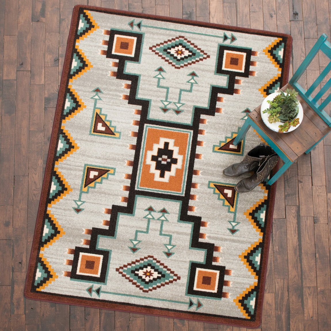 Tribal Rain Turquoise Rug - 4 x 5
