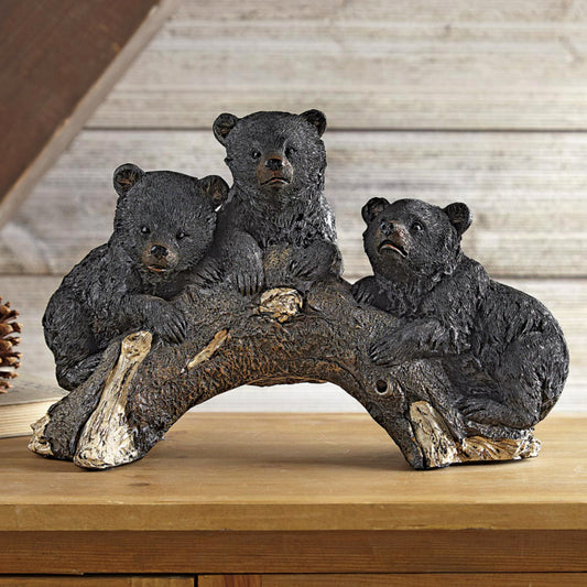 Bears on Log Sculpture - CLEARANCE