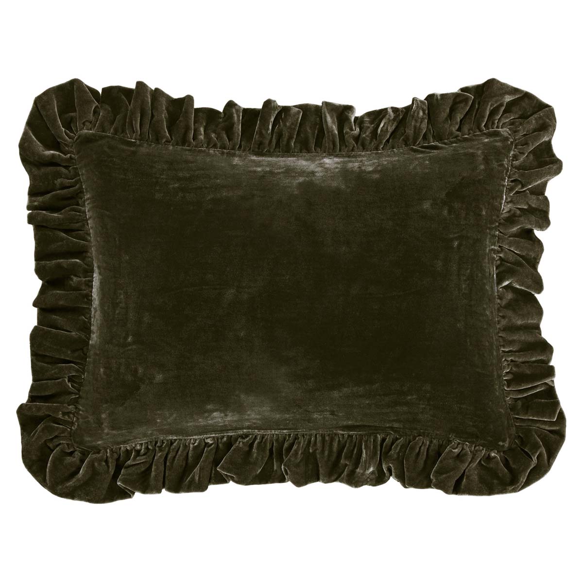 Green Ruffle Velvet Euro Pillow