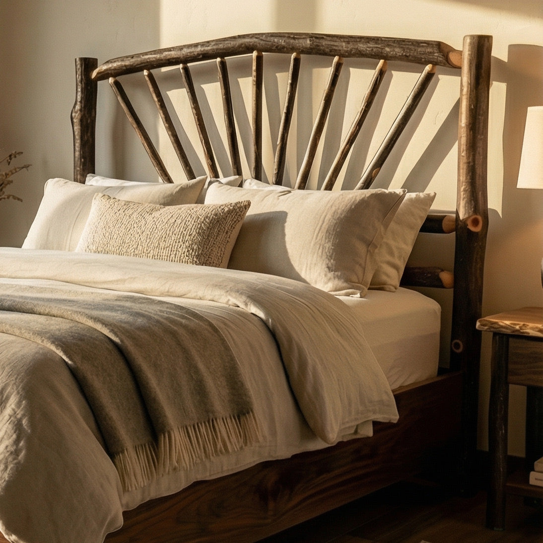 tobacco stick headboard Custom Hickory Sunburst Headboard