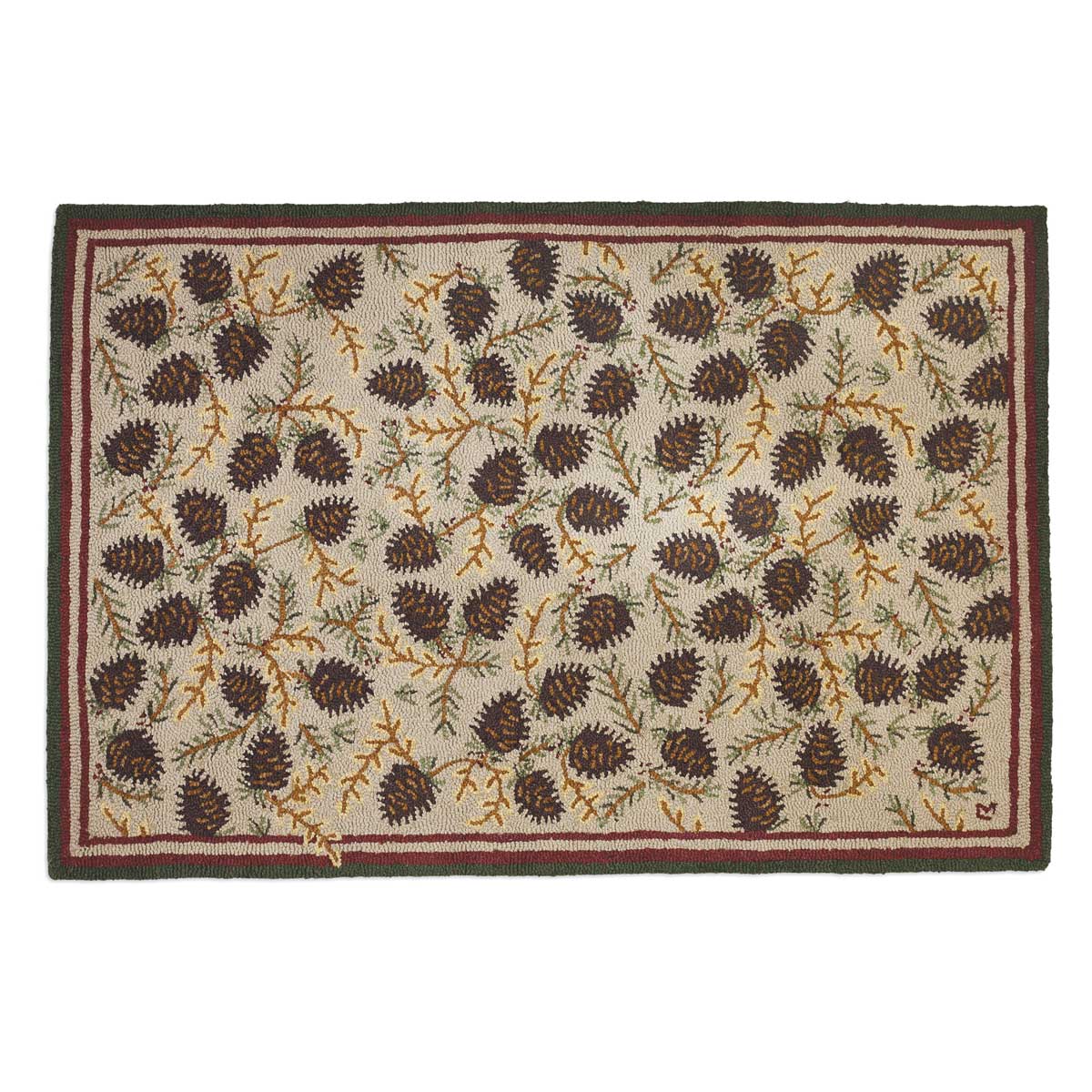 Northwoods Beige Cones Hooked Wool Rug - 4 x 6