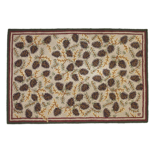 Northwoods Beige Cones Hooked Wool Rug - 4 x 6