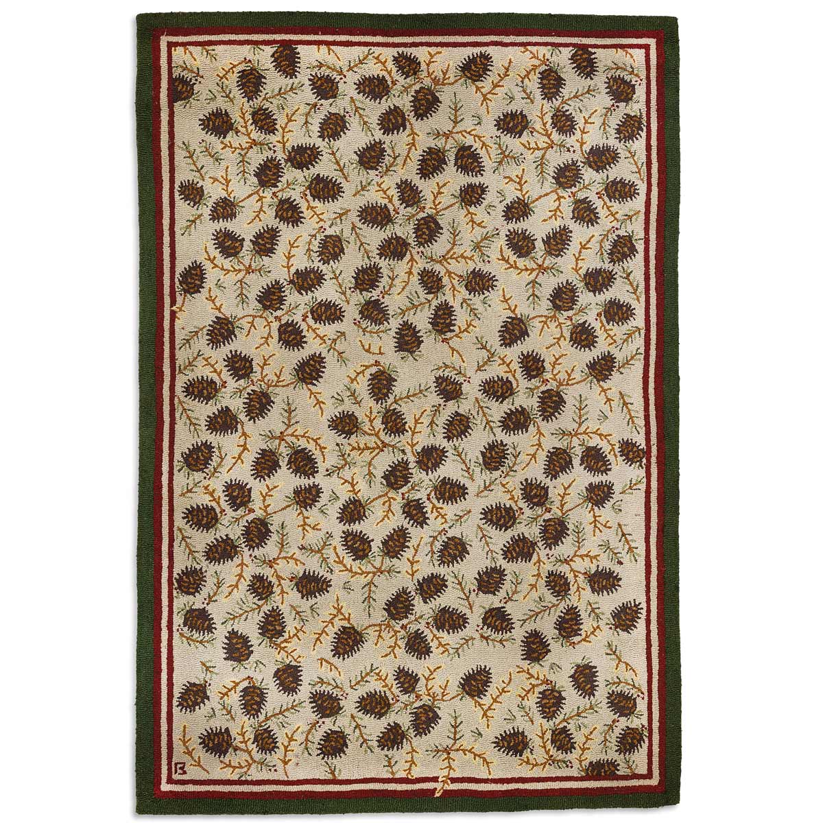 Northwoods Beige Cones Hooked Wool Rug - 6 x 9