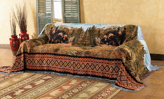 Black Bear Family Mountain Sofa Cover