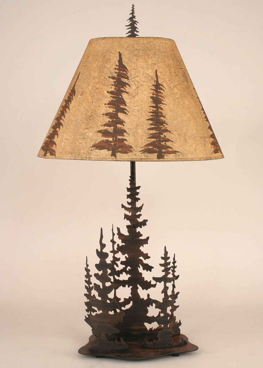Round Lamp Tree Rustic Table Lamps: Pine Trees Round Metal Art Table Lamp | Black ...
