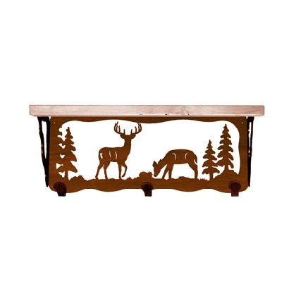 Deer Family 20 Inch Pine Hook Shelf