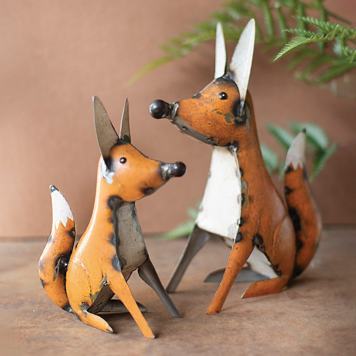 Fox Pair Recycled Metal Sculptures