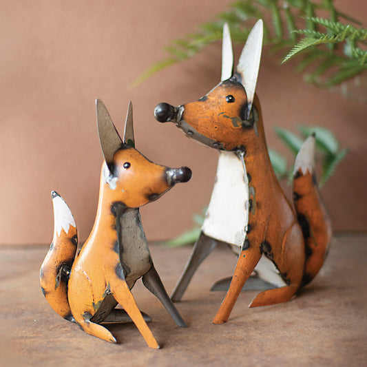 Fox Pair Recycled Metal Sculptures