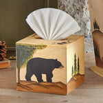 Wood Black Bear Square Tissue Box