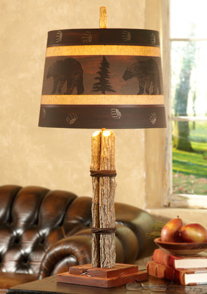 Twig Table Lamp with Painted Bear Shade