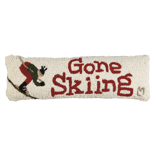 Gone Skiing Hooked Wool Pillow