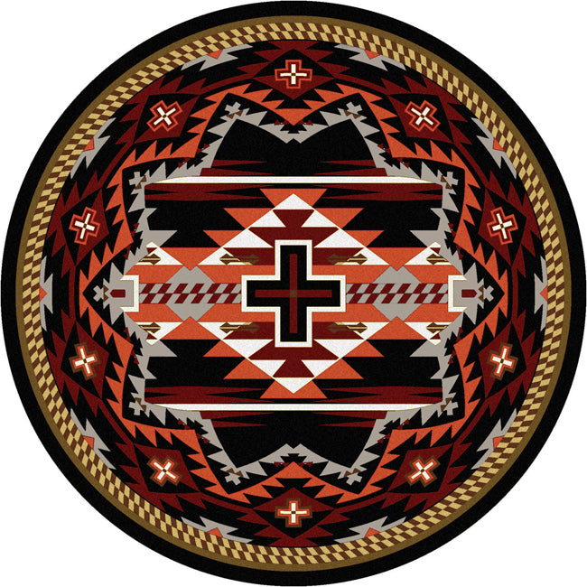 Rustic Cross Black Southwestern Rug - 8 Foot Round