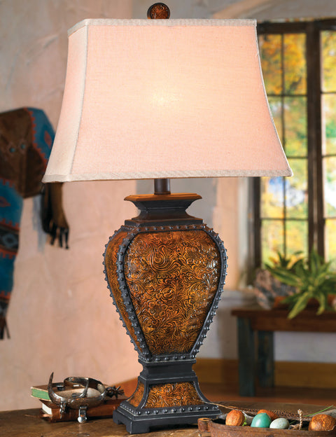 Tooled Leather Old West Lamp