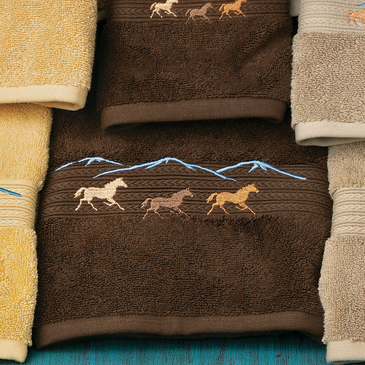 Running Horses Chocolate Embroidered Bath Towel