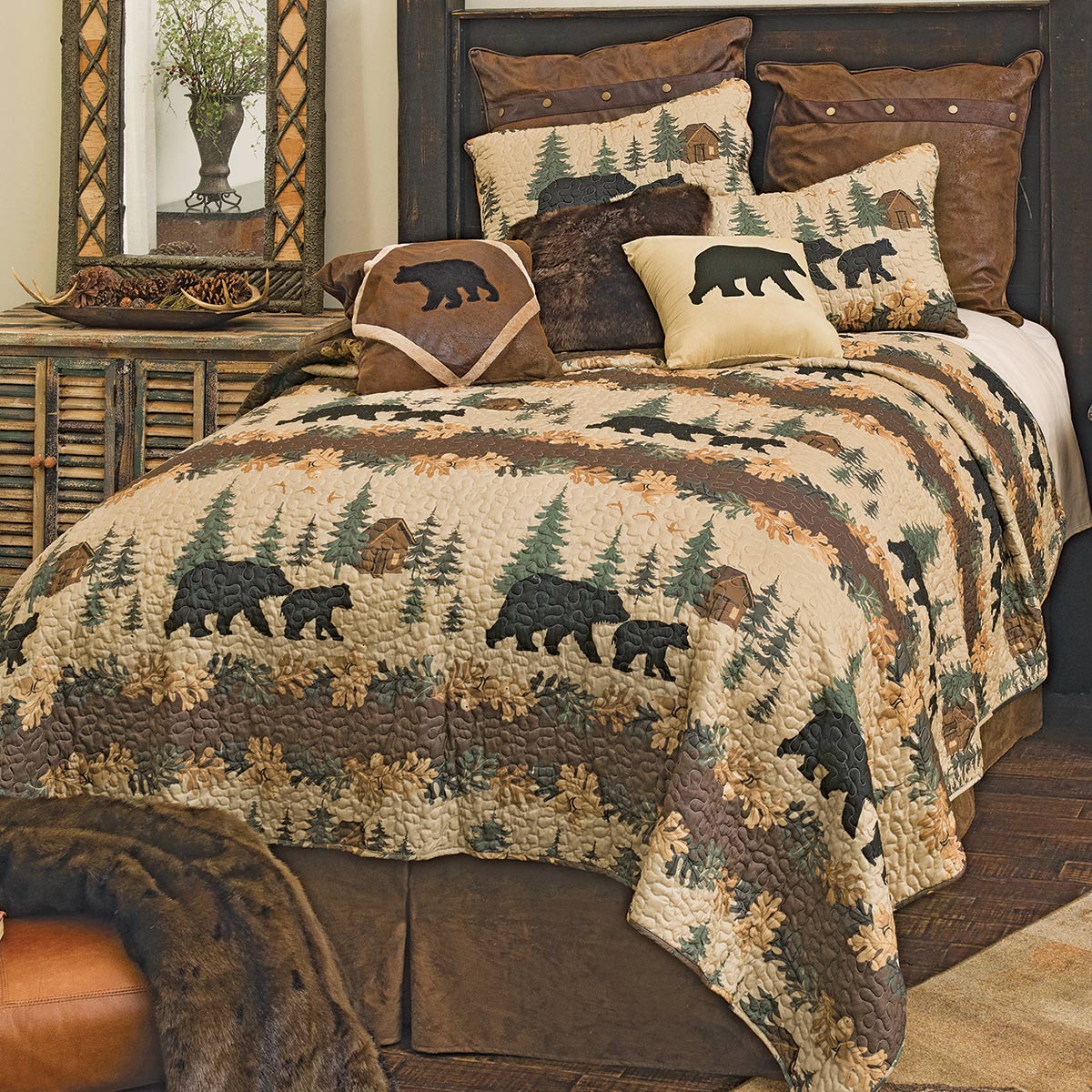 Cozy Cabin Bears Quilt Bed Set - Queen