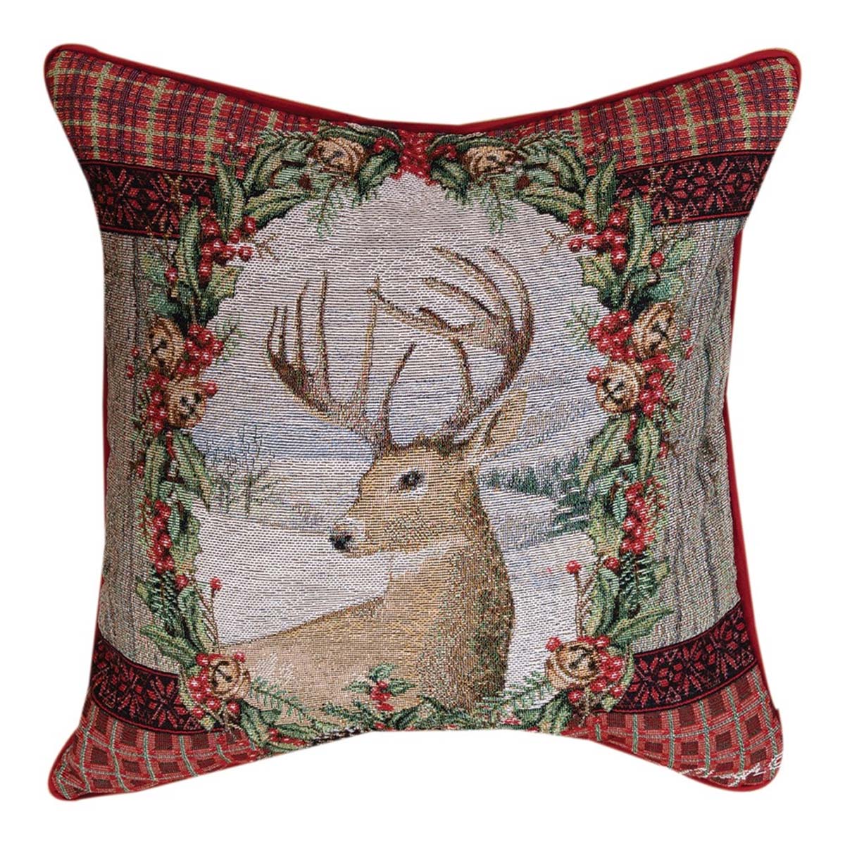 Deer & Holly Holiday Pillow