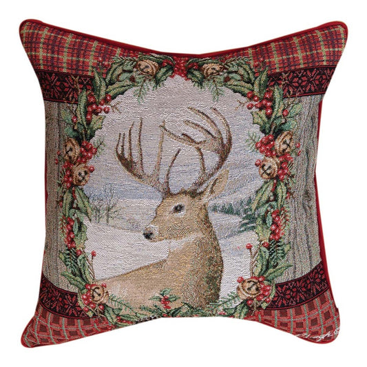 Deer & Holly Holiday Pillow