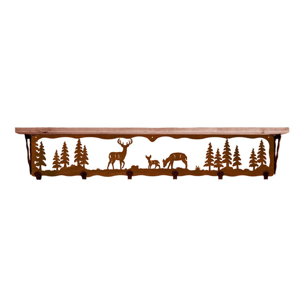 Deer Family 42 Inch Pine Hook Shelf