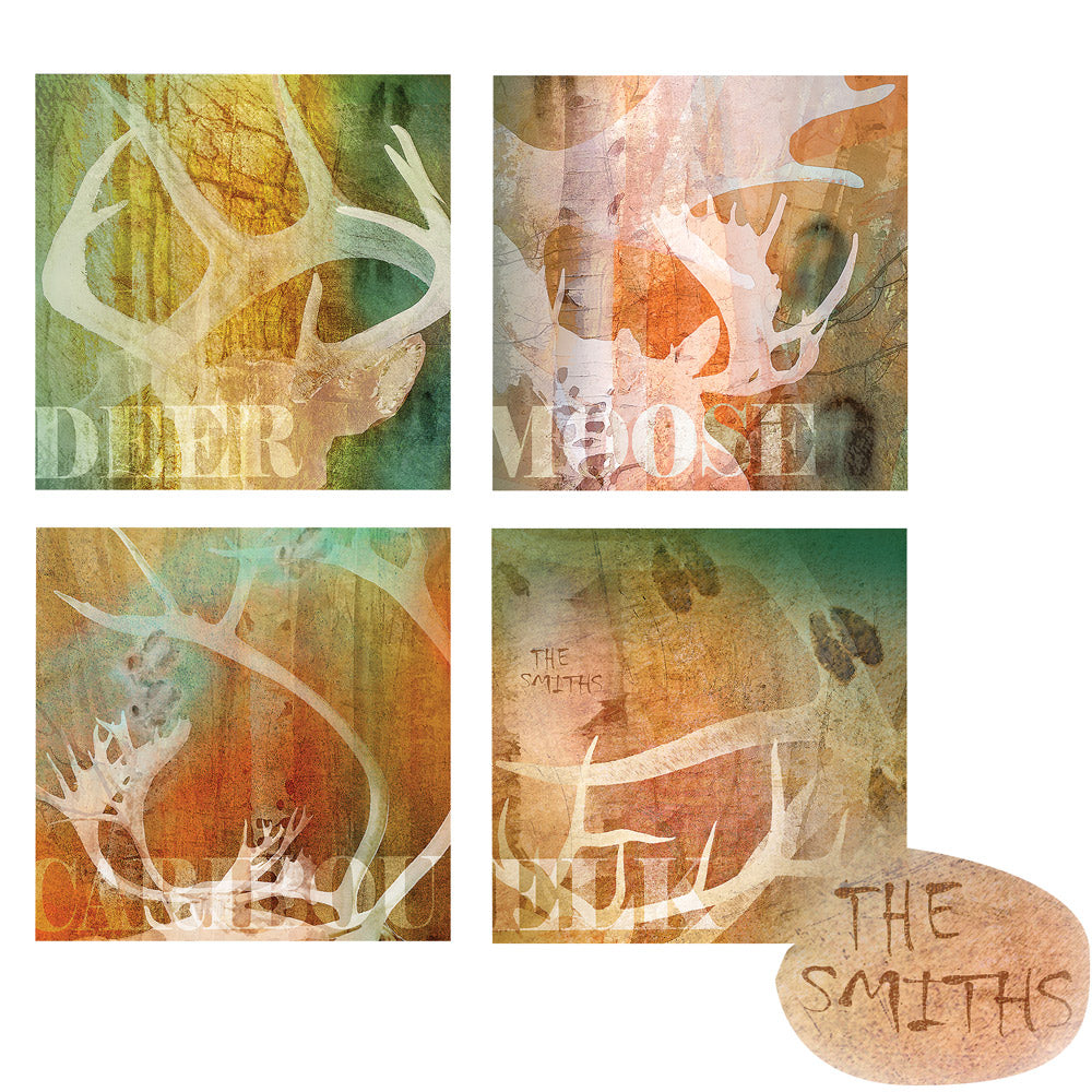 Personalized North American Antlers Canvas Art - Set of 4