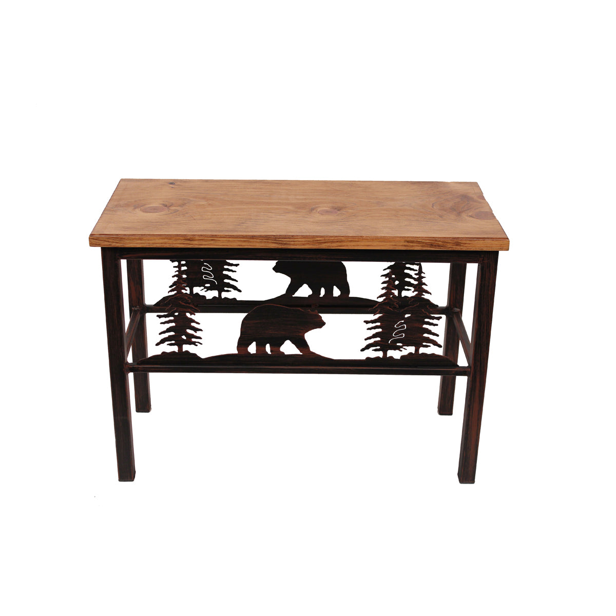 24" Iron Bear and Tree Scene Bench- Burnt Sienna