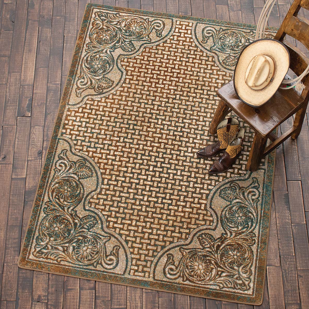 Turquoise Scroll Saddle Rug - 8 x 11