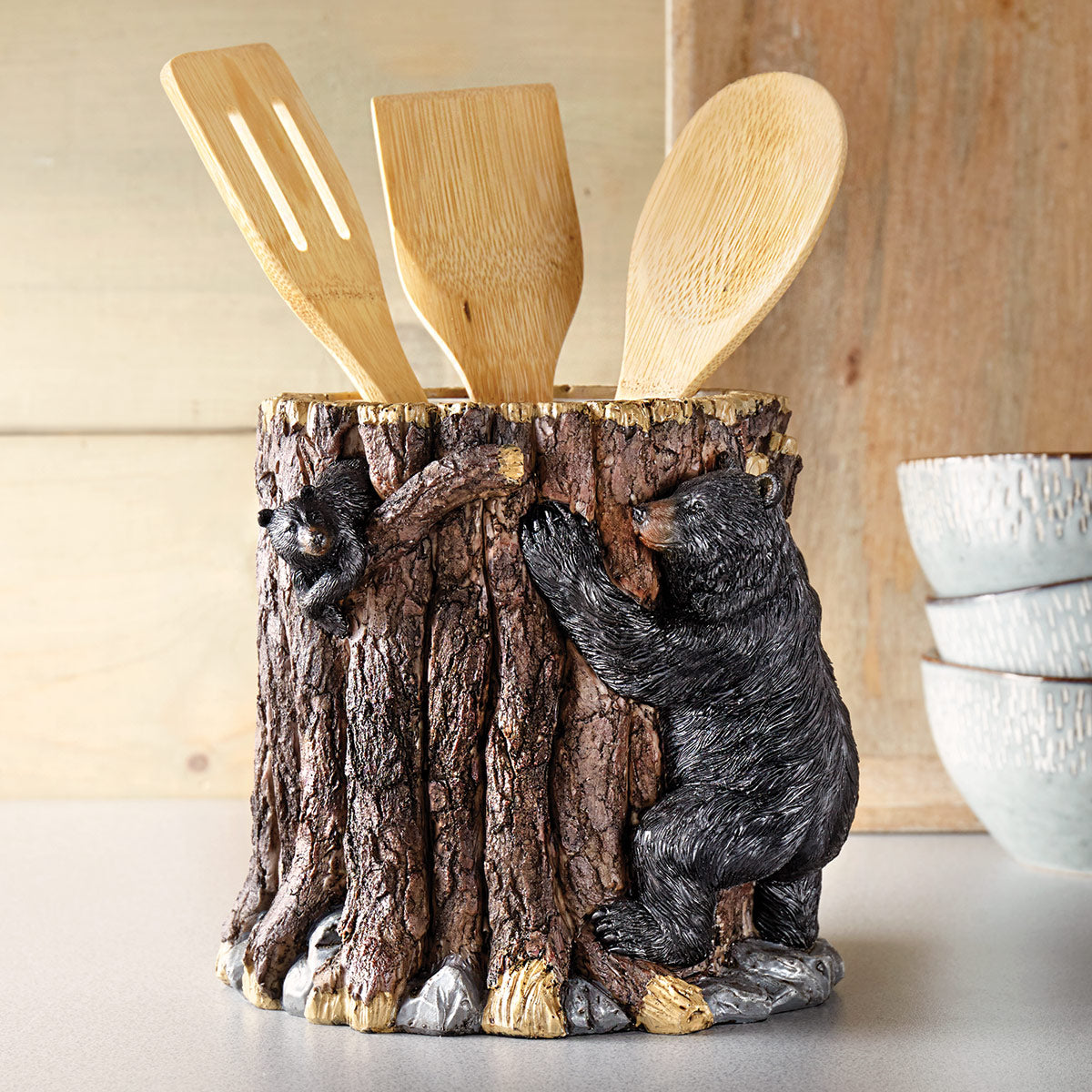 Bear & Tree Trunk Utensil Holder