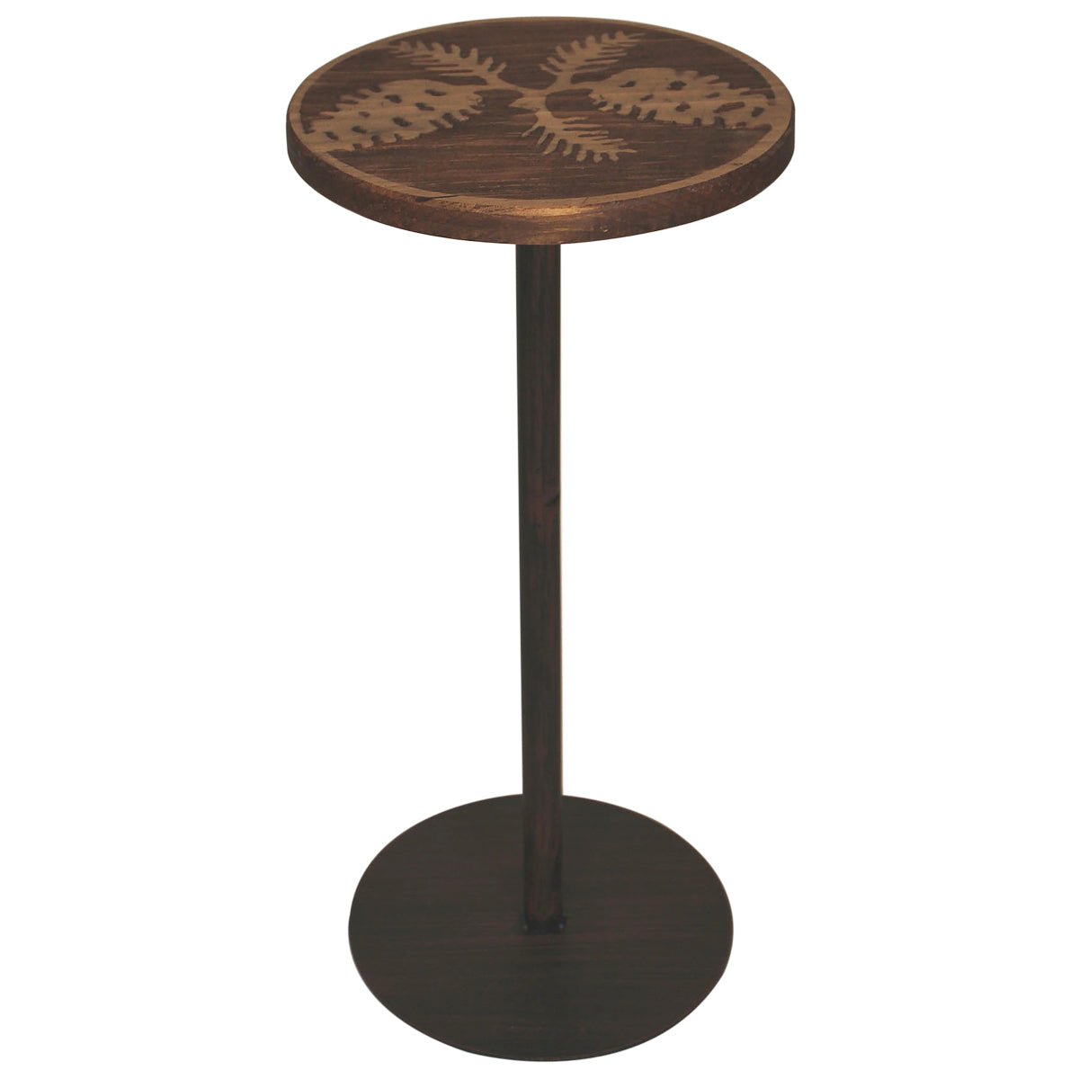 Round Wood Pinecone Drink Table
