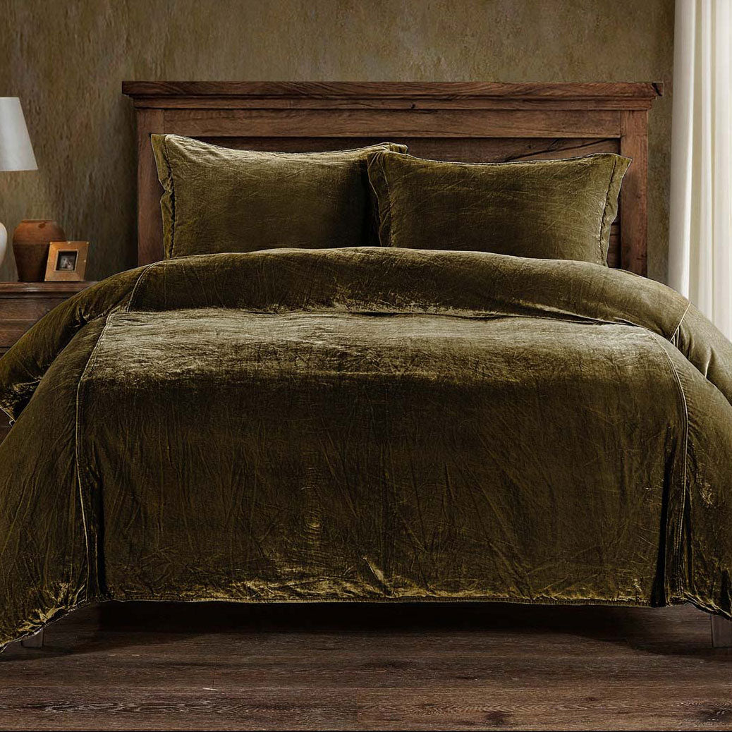 Leafy Green Velvet Duvet Cover Set - King