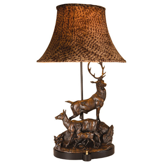 Stag Family Sculpture Lamp - Dark English Oak