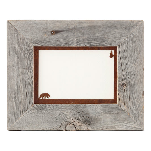 Barnwood & Rust Bear Mat 5 x 7 Landscape Frame
