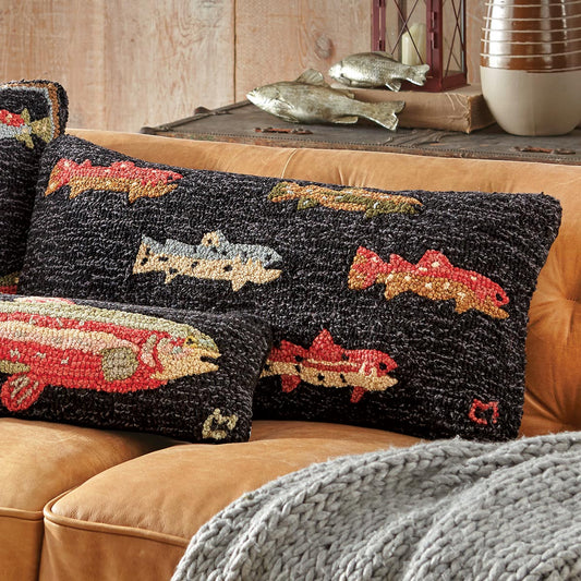 Lake Fish Hooked Wool Pillow