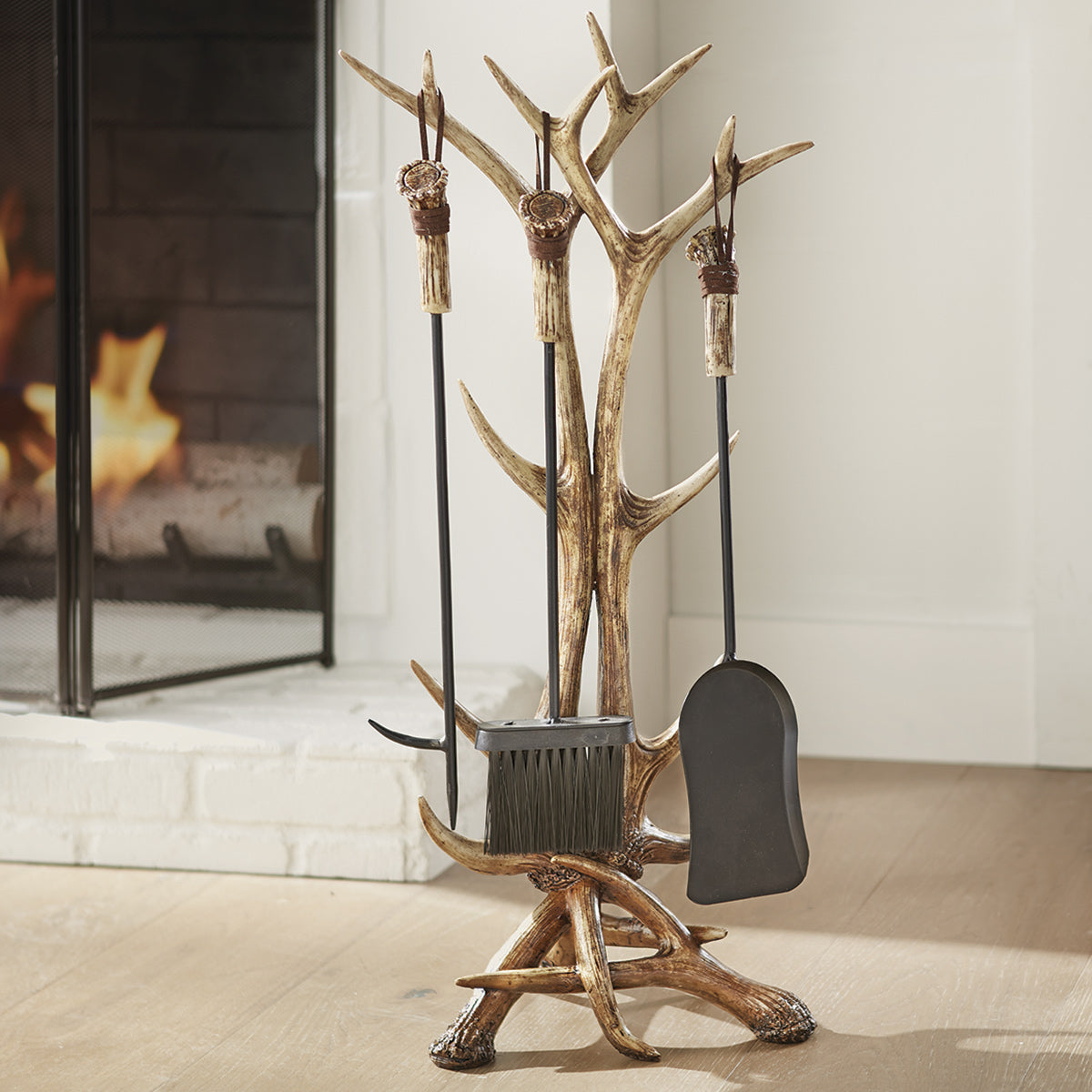 Rustic Antler Fireplace Tool Set
