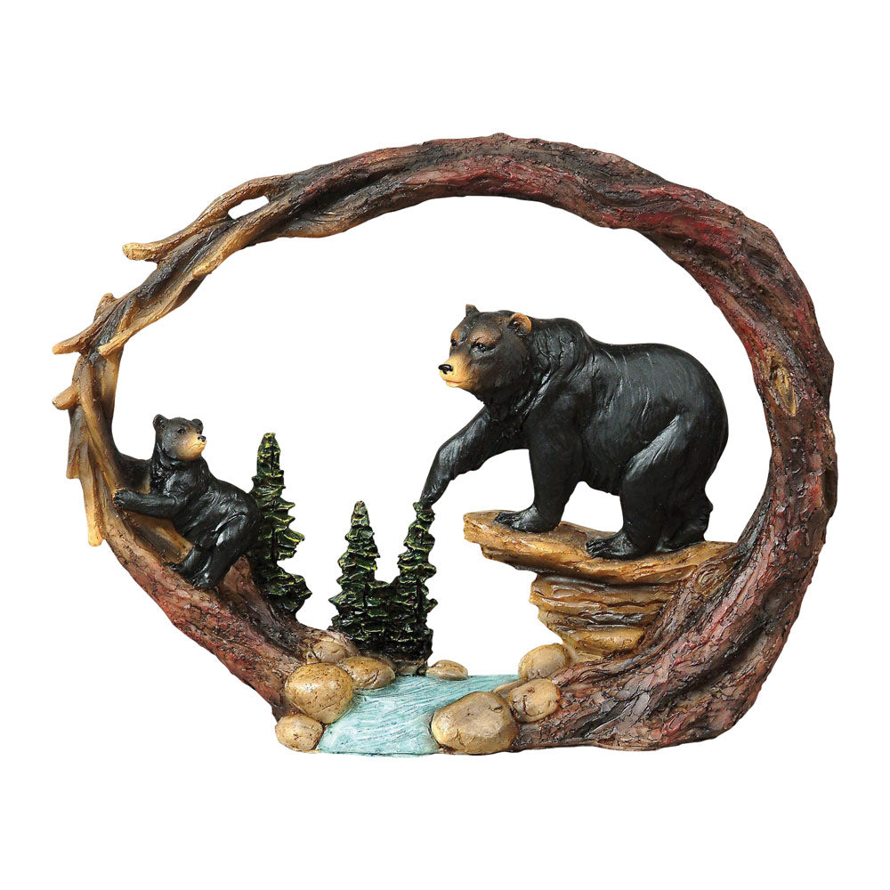 Black Bear with Cub by the Stream Sculpture - OUT OF STOCK UNTIL 09/14/2026