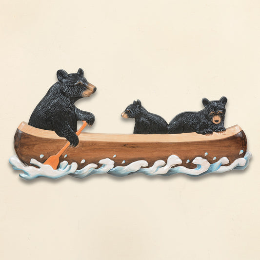 Bear Family Canoe Carved Wood Wall Art - OUT OF STOCK UNTIL 08/05/2026